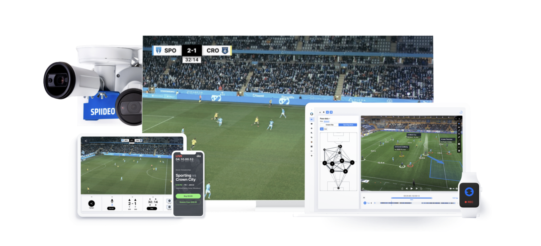 Connected Spiideo camera and football analysis screens